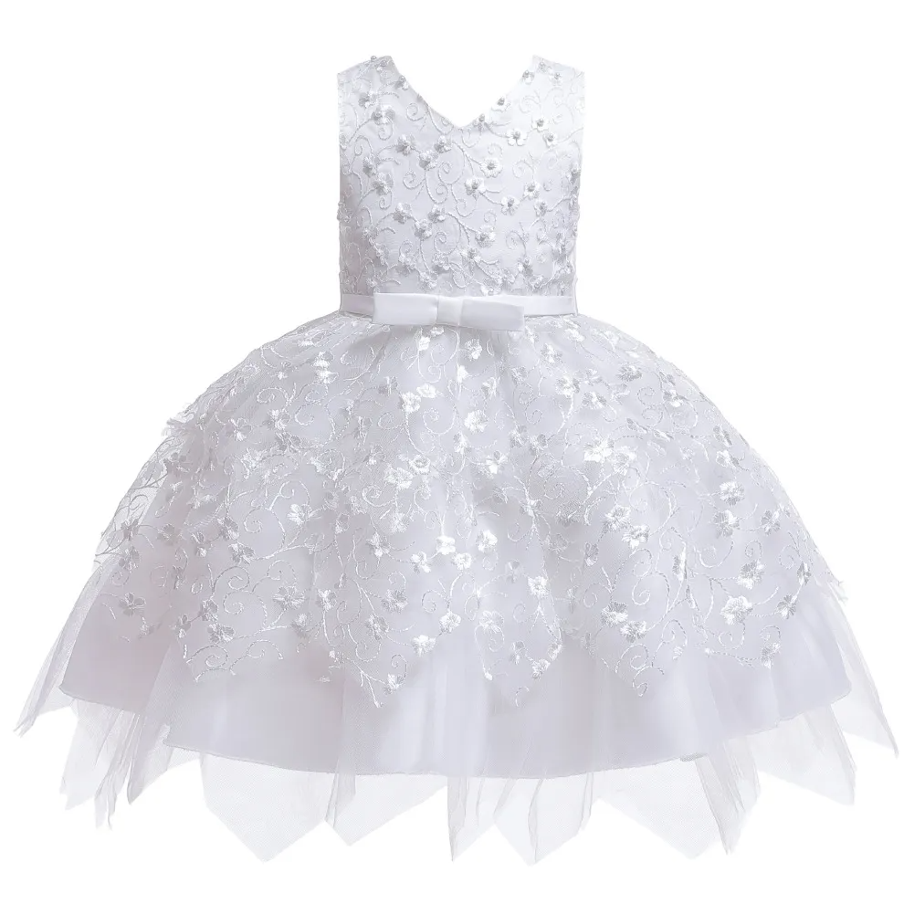 Kids Toddler Girls Fashion Party Cute Sweet Solid Color Floral Embroidery Pleated Sleeveless Mesh Party Tutu Dress