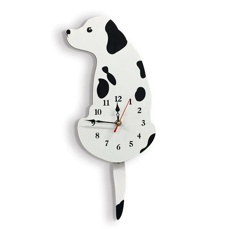 Cartoon Tail Wagging Dog Shape Acrylic Wall Clock