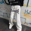 Men'S Fashion Straight Loose Letter Embroidery Jeans