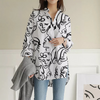 Women Casual Fashion High-Low Hemline Abstract Print V Neck Loose Blouse