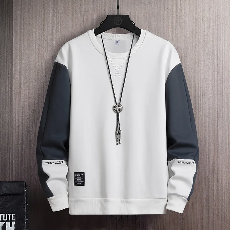 Men Fashion Round Neck Long Sleeve Large Size Loose Color Matching Sweatshirt