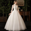 Women Elegant Stand Collar Long Sleeve Wedding Gown