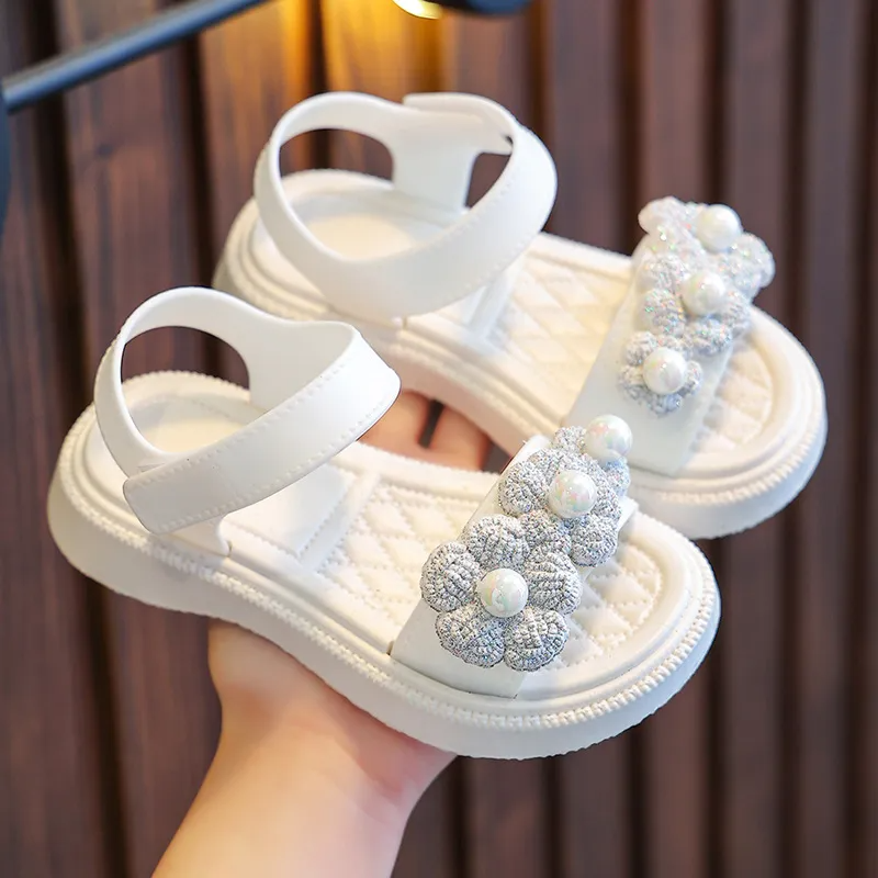 Children Kids Baby Fashion Girls Flower Pearl Casual Sandals Soft Bottom Shoes