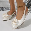 Women Fashion Satin Rose Pointed Toe Flat Sandals