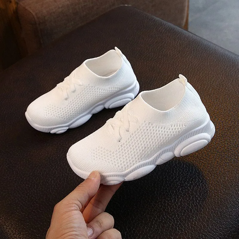 Fashion Boy Girl Solid Color Breathable Stretch Mesh Sport Run Sneakers Shoes