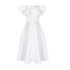 Women Fashion Elegant Solid Color Ruffled Neck Short Sleeve Defined Waist Dress