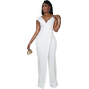 Women Solid Color V-Neck Sleeveless Waist Slim Fashion Jumpsuit