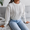 Fashion Casual Autumn Winter Solid Color Braided Long Sleeve Cropped Knitted Sweater