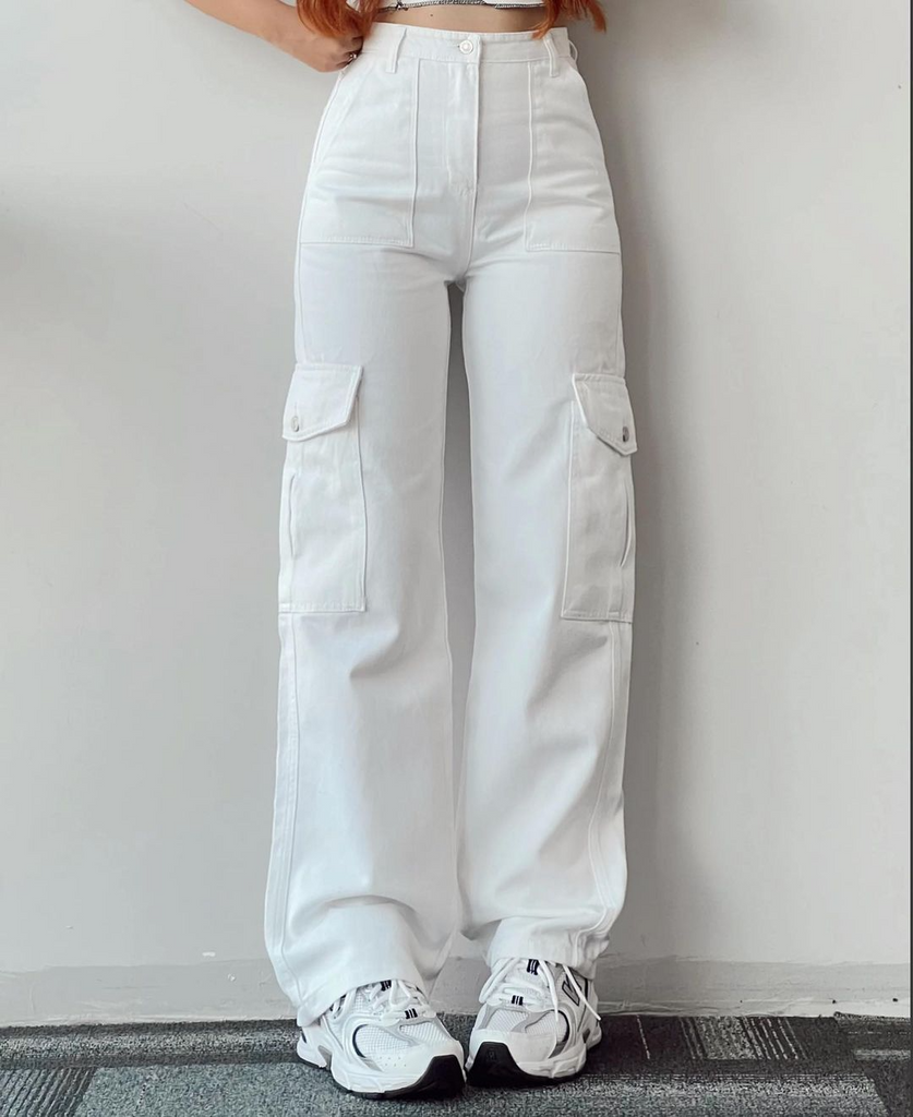 Women Fashion Casual Solid Color Cargo Pants