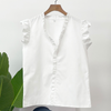 Summer Casual Women Short-Sleeved Solid Color V-Neck Ruffled Shirt Blouse