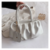 Women Fashionable Solid Color Creased Large Capacity PU Shoulder Handbag