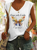 Fashion Sleeveless Butterfly Print Casual V-Neck Women'S Blouses