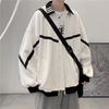 Men Casual Lapel Zip Black White Contrast Loose Sports Jacket