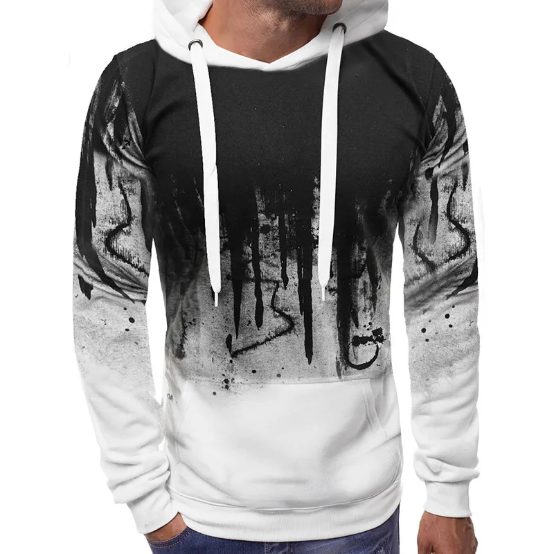 Men Fashion Gradient Print Long Sleeve Hoodies