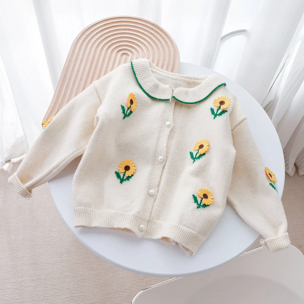 Kids Toddler Girls Fashion Sweet Floral Knit Cardigan Sweater Sunflower Sweater Jacket