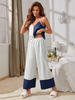 Cozy Women Lingerie Blocking Color Satin Pajamas Sleepwear