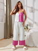 Cozy Women Lingerie Blocking Color Satin Pajamas Sleepwear