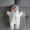 Baby Simple Long Sleeve Hooded Zipper Warm Plush Pajamas Jumpsuit