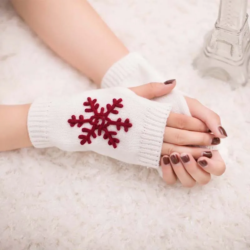 (Buy 1 Get 2) Christmas Autumn Winter Women Fashion Snowflake Embroidered Warm Knitted Gloves