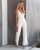 Women Solid Color Sling Lace Waist V-Neck Casual Wide Leg Jumpsuit