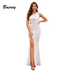 Women Fashion Elegant Solid Color One-Shoulder Sequin Maxi Evening Dress