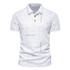 Men Fashion Casual Plaid Letter Print Lapel Short Sleeve Loose Polo Shirt