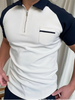 Men Fashion Colorblock Zip Lapel Striped Pocket Short Sleeve Loose Polo Shirt