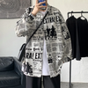 Men Casual Long Sleeve Lapel Single-Breasted Loose All Over Print Shacket