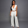 Women Plain Pattern Sleeveless Wide-Leg Wrapped Jumpsuits