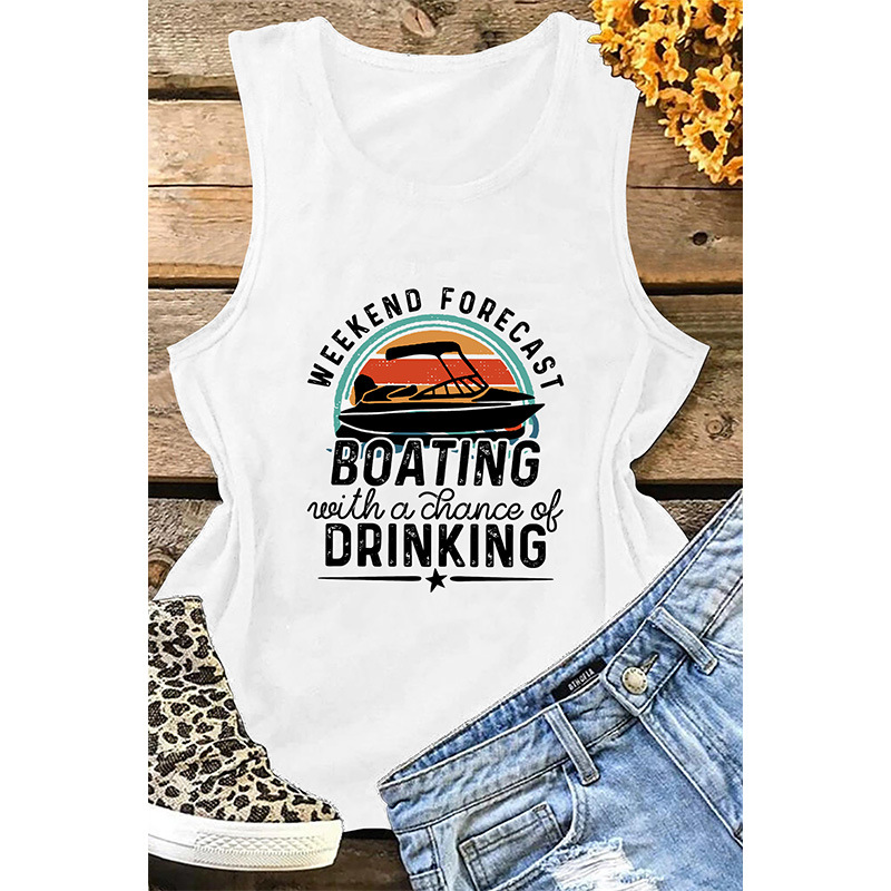 Women'S Fashion Letter Boat Print Sleeveless T-Shirt