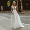 Women Elegant V Neck Lace A-Line Sleeveless Wedding Evening Dress