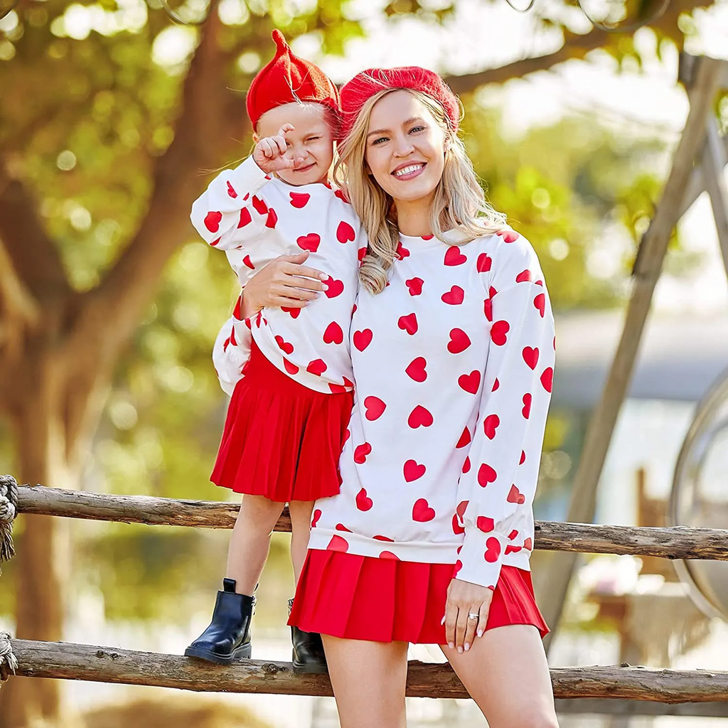 Family Matching Mother Daughter Loose Casual Long-Sleeved Heart Sweatshirt