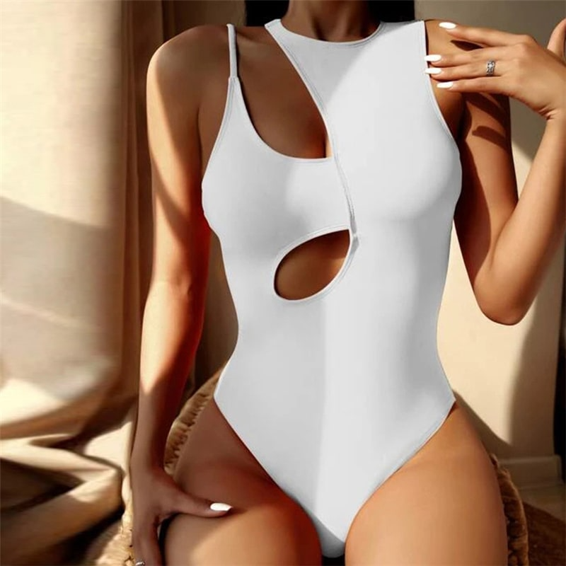 Women Sexy Solid Color Cut Out One-Pieces Swimwear