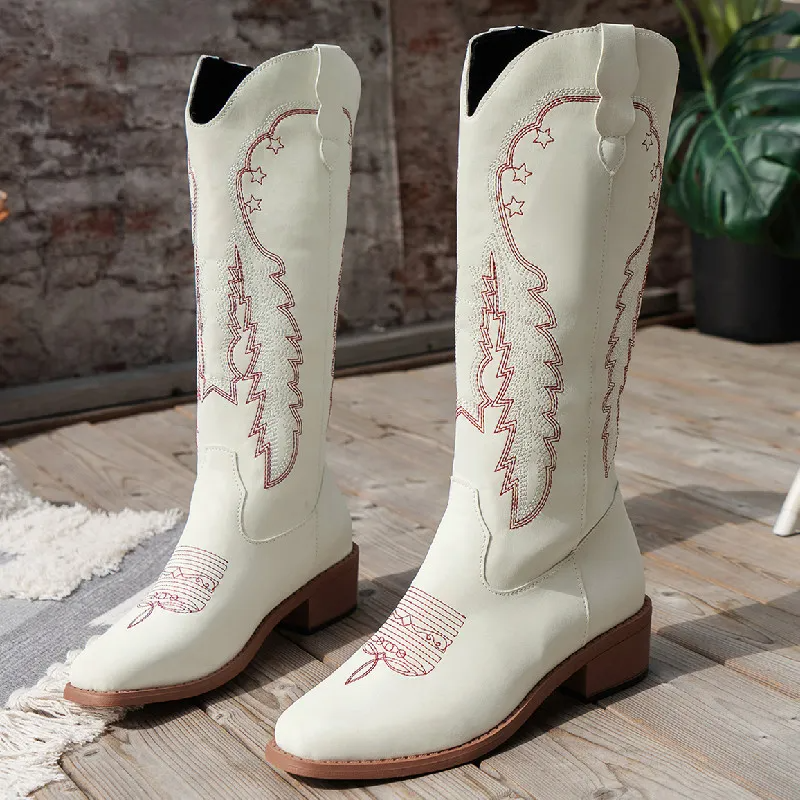 Women Fashion Plus Size V-Mouth Embroidery High Boots