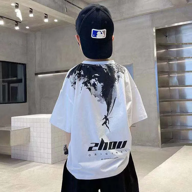 Boys Fashion Letter Ink Painting Casual T-Shirt