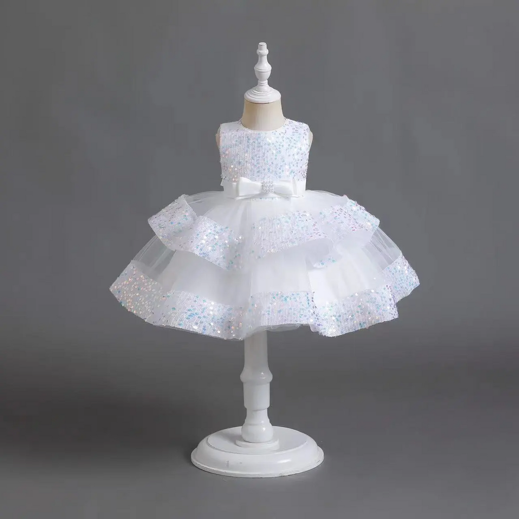 Kids Toddler Girls Casual Party Sequins Sleeveless Round Neck Mesh Tutu Princess Dress