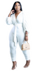 Women Plus Size Fashion Casual Solid Color Rib-Knit Long Sleeve V Neck Jumpsuits