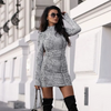 Turtleneck Long-Sleeve Animal Print Bodycon Dress