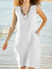 Women Fashion Summer Casual Solid Color Sleeveless Dress