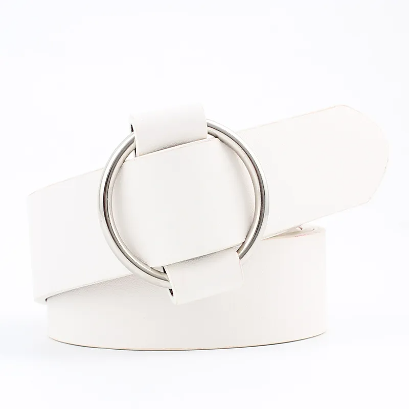 Women Causal Needleless Round Buckle Design Solid Color PU Belt