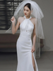 Women Temperament Simple Halter Style Satin Wedding Gown Dress