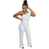 Women Solid Color One-Shoulder Waist Fashion Wide-Leg Jumpsuit