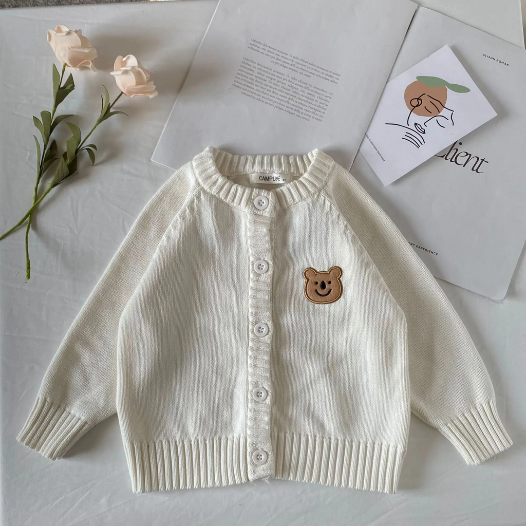 Children Kids Baby Fashion Girls Boys Casual Basic Long Sleeve Cartoon Bear Knitted Cardigan Coat