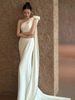 Women One-Shoulder White Satin Sweep Length Wedding Evening Dress