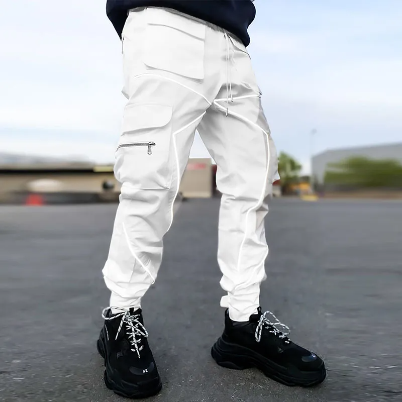 Men Fashion Casual Solid Color Cargo Straight Pants