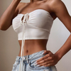 Women Sexy Solid Color Strapless Halter Crop Top