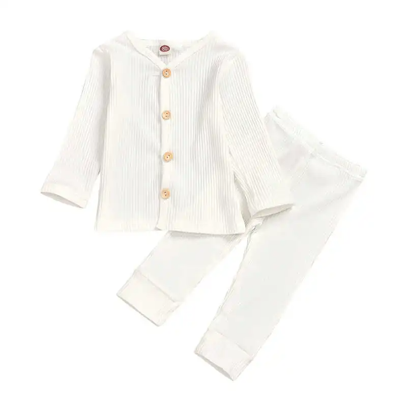 Baby Rib-Knit Long Sleeve Sleepwear Tops Pants Set