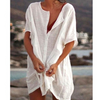 Women Fashion Casual Solid Color Beach Vacation Short Sleeve Loose Blouse Coverup