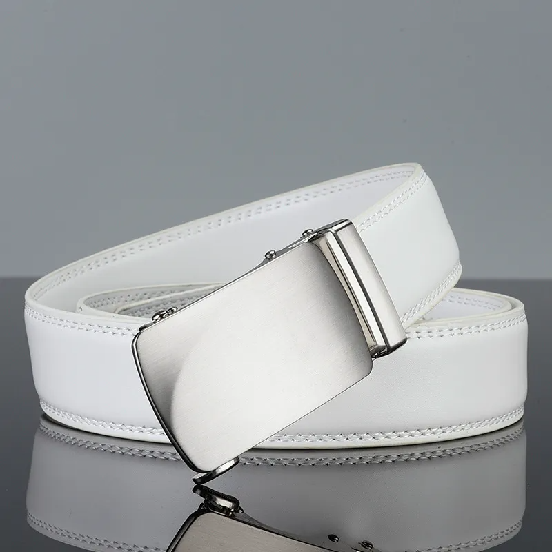 Men Fashion Casual Business Solid Color Versatile Genuine Leather Metal Buckle Belt