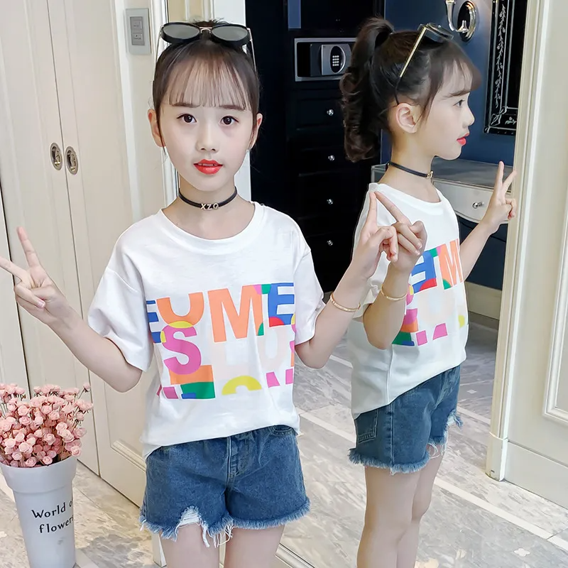 Children Kids Baby Teen Fashion Girls Casual Basic Short Sleeve Letter Print T-Shirt